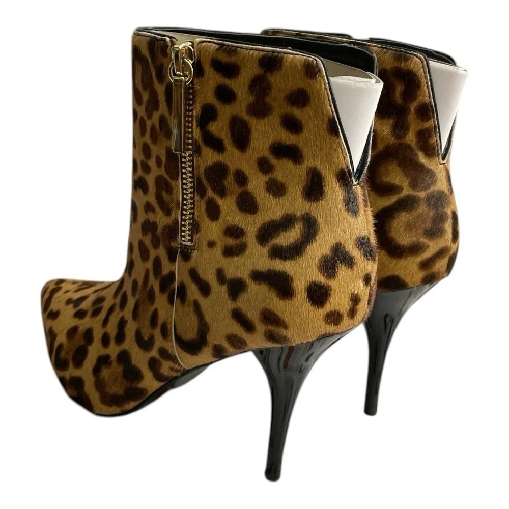 Marc Fisher LTD MLFaye Brown Calf Hair Leopard Booties Side Zipper Women 9.5M